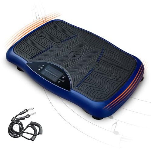 Piastra vibrante per allenamento totale e dimagrimento a casa con altoparlante Bluetooth, corda di resistenza, telecomando, 180 livelli e 5 programmi, Regali di compleanno, regali di Natale, Blu