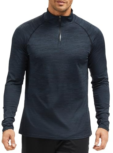 AMZSPORT Maglia Uomo Manica Lunga Felpa 1/4 Zip T-Shirt Sportiva per Running Palestra Allenamento