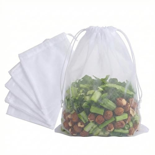 6 bolsas para leche de nueces de 30 × 20 cm - Paño de nylon de malla fina - Filtro de malla fina con cordón - Bolsa de filtro para paño de queso casero, zumo de frutas - Lavable y reutilizable