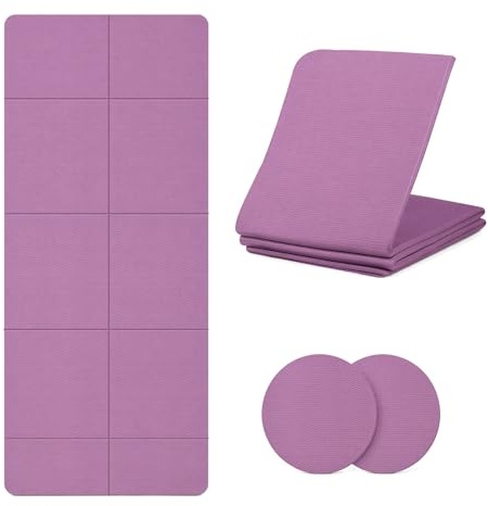 Mata Multifunzionale per Yoga TPE 183 x 61 cm, 5 mm + 2 Supporti per Ginocchio 18 x 18 cm, Antiscivolo, Resistente all'Usura, Protezione per Ginocchia, Gomiti e Polsi, Ideale per Pilates - Viola