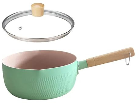 Japansk Yukihira kastrull, rostfritt stål mjölkkastrull med trähandtag och glaslock för matlagning, nudlar, soppor, varm mjölk, vit, 22 cm/8,7 tum
