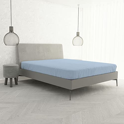Lenzuolo Sotto MAX COLOR con Angoli Elasticizzati da 25 cm Letto Matrimoniale 170x200 cm, 100% Cotone Made in Italy - Tinta Unita AZZURRO