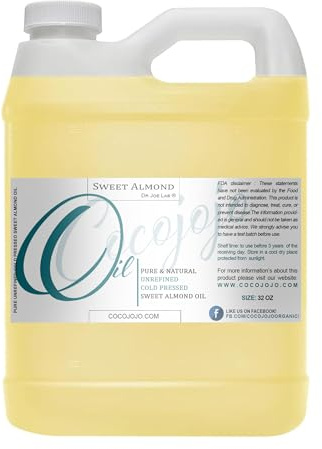 Dr Joe Lab Sweet Almond Oil for Hair, Sweet Almond Oil for Skin, Body, Nails, Pure Natural Cold Pressed Unrefined Extra Virgin Moisturizes & Nourishes - 32 Fl Oz - Packaging May Vary