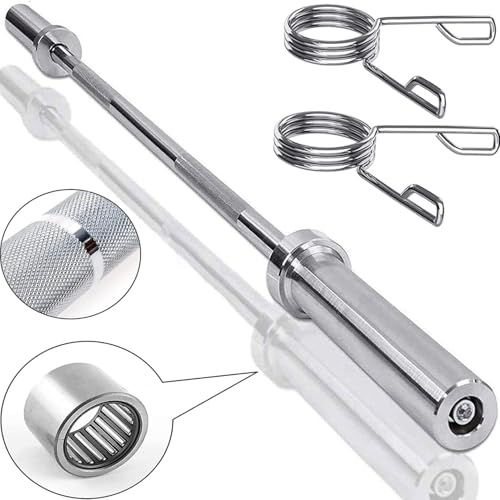 MAXSTRENGTH Olympic 2 Barbell Bar 5FT with Spring Collars | Heavy Duty Chrome Weightlifting Bar for Home Gym, Strength Training & Bodybuilding