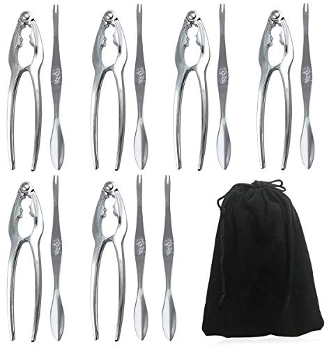 13 Stück Meeresfrüchte Werkzeug, Hummer Krabben Cracker, Hummerschäler, Multifunktionaler Nussknacker, 7 Edelstahl Gabeln, 6 Blume Nusszange, 1 Beutel, für Meeresfrüchte, Krabben, Hummer, Nüsse