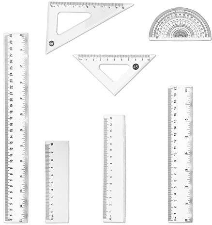 Règle BEIIEB 7 pièces - Ensemble de règles transparentes en plastique durables avec mesures impériales et métriques - 10 cm, 15 cm, 20 cm, 30 cm - Pour l'école, le bureau et la maison