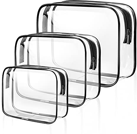 SLIJAR Clear Travel Toiletries Bag, 3 PCS Portable Waterproof Toiletry Bags for Women and Men, Clear Makeup Bags PVC Cosmetic Bag, Travel Accessories Wash Bag for Travelling and Holiday