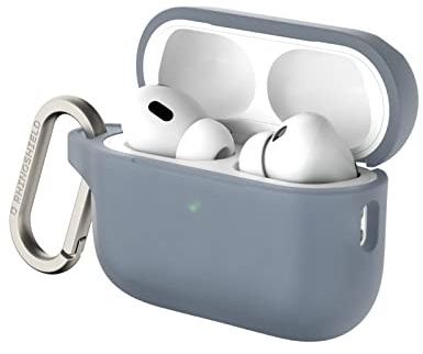 RHINOSHIELD AirPods Case mit Karabiner kompatibel mit Apple [AirPods Pro 2] | Fallschutz in Militärqualität, Kratzfest, kabelloses Aufladen - [Silbergrau, Standard Set]