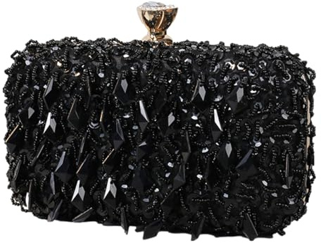 RomanticDesign Women Bling Evening Bag Fashion Embroidered Beaded Sequin Clutch Cocktail Wedding Party Purse, Black