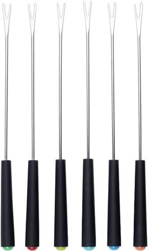 LATRAT 6er-Set Käsefondue-Gabeln, Edelstahl Grillgabel Fondue Gabel,Käsefonduegabel mit Hitzebeständigem Griff für Käse-Schoko-Fondue-Braten-Marshmallows-Fleisch