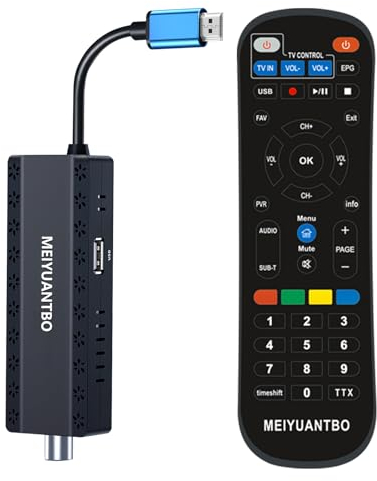 Decodificador TDT HD 2025 -Mini TV Stick, Decodificador DVB-T2, HD 1080P H265 HEVC Principal 10 bit, Soporta-IPTV/USB-WiFi/DLNA/PVR/Multimedia [ Mando a Distancia 2 en 1 con Control de TV ]