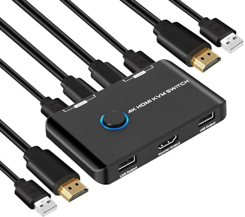 Suceem KVM Switch - 4K 60Hz HDMI KVM Switch 2PC 1 Monitor HDMI Switches mit 2 USB-Anschlüssen zur Gemeinsamen Nutzung von Monitor, Tastatur, Maus, Festplatten und Drucker