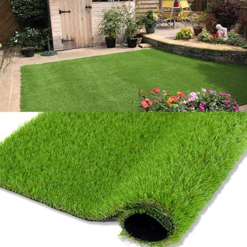 Petgrow Gazon artificiel réaliste 35 mm - Gazon synthétique avec trous de drainage - Tapis d'herbe pour chien - Pour jardin, cour, patio, balcon (1 m × 3 m)