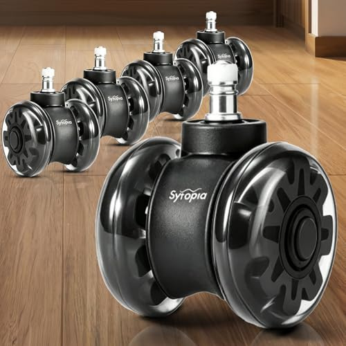 Sytopia 3-Inch Office Chair Wheels Set of 5, Quiet & Smooth Rollerblade Casters for Hardwood & Carpet, Universal Fit 11x22mm Replacement Wheels for Gaming Chairs, Heavy-Duty Supports 1000 lbs, Black
