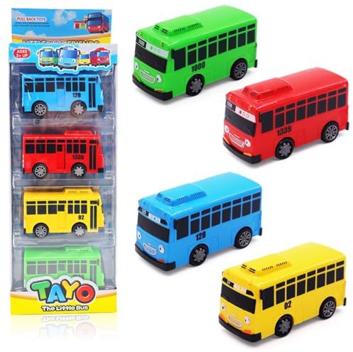HYMBCFW Bus Car Toys,Cars Trucks Vehicles Set for Toddlers,4pcs Bus Toy Car Model Pull Back City Buses Kids Gifts for Birthday Gift Party Favors