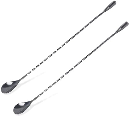 KTOJOY 2 Pack 12.5 Inch Bar Spoon Cocktail Mixing Spoon – Stainless Steel Cocktail Stirrers with Polished Surface(Black)