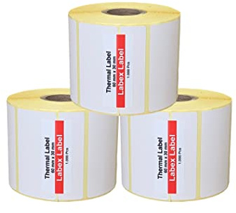 Labex label Lot de 3 rouleaux d'étiquettes thermiques autocollantes - 60 x 30 mm - Blanches - 1000 étiquettes par rouleau - Rectangulaires - Pour imprimante à transfert thermique, expédition et