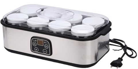 Tnfeeon Macchina per Fare lo Yogurt Elettrica con Timer 48 Ore, Macchina per Fare lo Yogurt Automatica con 8 Vasetti di Vetro e Controllo Costante della Temperatura per Probiotici (Spina europea 220