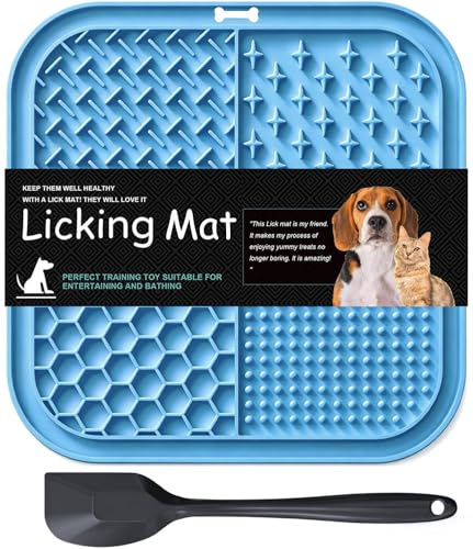 Azxb Licking Mat for Dogs & Cats with Suction Cups, 1 Pack Square Silicone Dog Slow Feeder Lick Pat for Anxiety Relief, Dog Toys to Keep Them Busy, Pets Bathing Training Grooming Mat 20 * 20cm