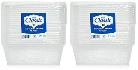 Pack of 20 Plastic Food Containers with Lids | Meal Prep Takeaway Container with lids | Microwave, Freezer & Dishwasher Safe | Durable | Clear (750ml)