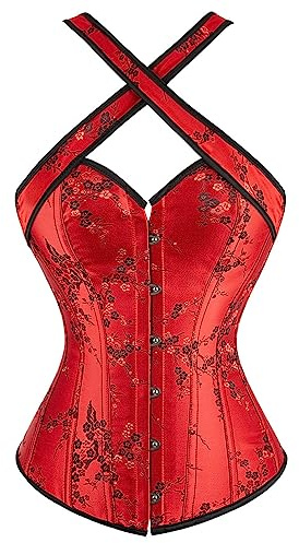frawirshau Corsets for Women Renaissance Corset Bustier Floral Lace Up Corset With Straps Red S