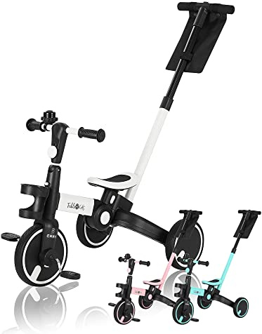 FableKids Triciclo 7en1 Triciclo para niños Bicicleta para Correr Bicicleta con Manillar para niños Cochecito de bebé | Dirección para Padres | Portavasos | A Partir de 18 Meses | Timbre | Blanco