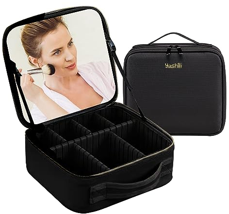 Kosmetiktasche Groß Schminktasche Organizer Reise Make up Schminkkoffer Make up Bag Organizer Tasche Kosmetikkoffer Make up Koffer Schminkkoffer Tasche mit Verstellbare Trennwände und Riemen, Schwarz
