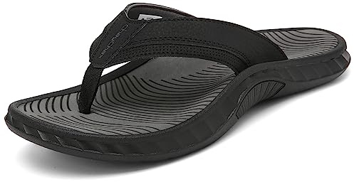 ChayChax Chanclas Hombre Sandalias Deportivo de Playa y Piscina Soporte del Arco Verano Zapatillas Flip Flops Antideslizante,Negro-Gris,48 EU