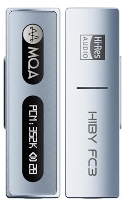 HiBy FC3 USB DAC with Display Hi-Res Audio 112mW Output Power Support PCM DSD MQA dongle for iPhone/MAC/Android/Windows(Blue)