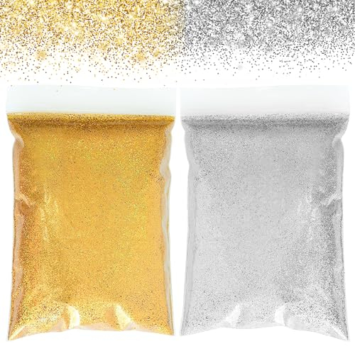 Mesen Glitzer zum Basteln 200g Gold Glitzerpulver Glitter Pulver Glitzer Basteln Glitzerpuder für Nägel Gesicht Kartenbasteln Handwerk Nagelkunst (100g Gold + 100g Silber)