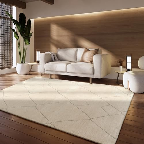 Paco Home Teppich Wohnzimmer Schlafzimmer Berberlook Skandinavisches Design Einfarbig Abstraktes Muster 3D Modern hohe flordichte, Grösse:120x170 cm