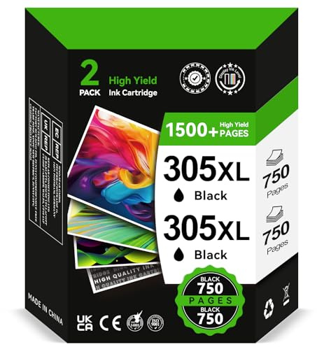 305 XL Druckerpatronen Schwarz - 2X 750+ Seiten, Kompatibel für Original HP 305 Druckerpatronen 305 Schwarz für HP DeskJet 2820e Patronen 2800e 2810e 2700 2710e 2720e Plus 4100 4120 Envy 6000 6020e