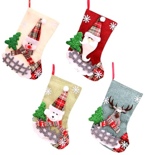 Funmo 4 Stück Weihnachtsstrumpf, Nikolausstiefel zum Befüllen & Aufhängen, Nikolausstrumpf, Nikolaussocke Weihnachtsdekoration für Kamin, Weihnachtsbaum, Wand, Treppe