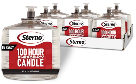 Sterno 100-Hour Emergency Candles - Long Burning Unscented Candles for Emergencies and Power Outages - Burns Up to 100 Hours - Set of 6 - Clean Burning Liquid Paraffin