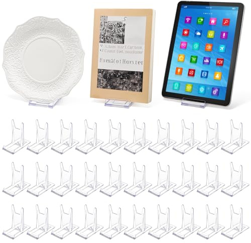 Frcctre 30 Pack Acrylic Easel Stand Plastic Plate Stands Adjustable Clear Acrylic Plate Holder Stand Decorative Stand for Display Plate Picture Book Artworks Home and Party Decoration