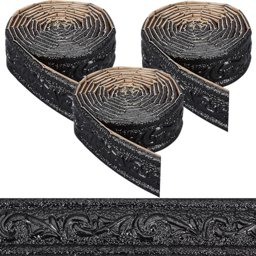CRASPIRE Moldura de Corona Autoadhesiva de 272 x 1.8 pulgada Color Negro 3D Borde de Papel Tapiz Borde de Zócalo Flexible Borde de Pared Adhesivo Tipo Espejo Líneas de Base de Espuma para Decoración