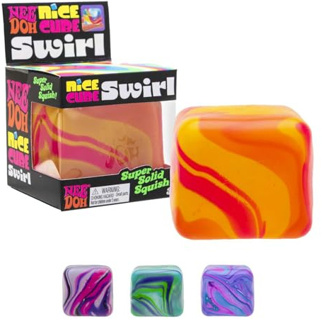 Schylling NeeDoh Nice Cube Swirl - Sensory Toy with a Super Solid Squish - Unique, Swirling Color Blend - Ages 3 and Up - Color May Vary; One Cube Per Pack