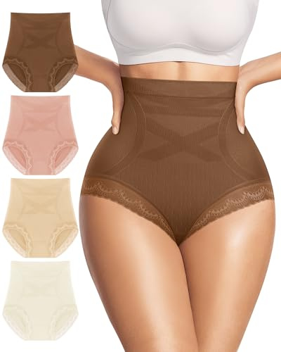 MIOTAN Women's Underwear 4 Pack High Waisted Tummy Control Top Ladies Panties Postpartum Compression Post Partum, S Multicolor