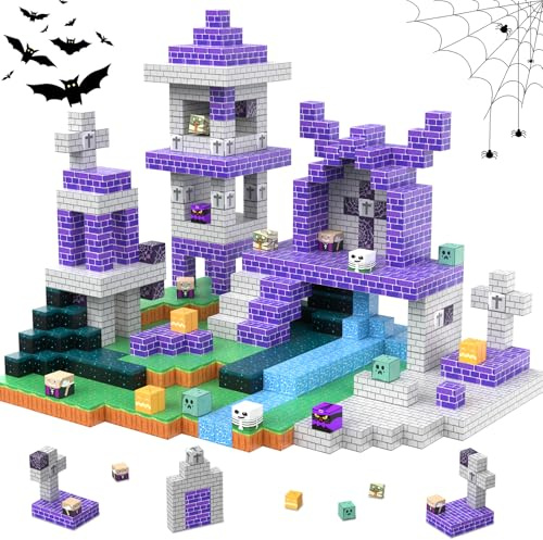 Magnetiska block halloween byggleksaker gåvor byggleksaker för 3, 4, 5, 6, 7, 8 år gamla pojkar och flickor, STEM Montessori sensorisk kreativ barnleksaker halloween festgåvor