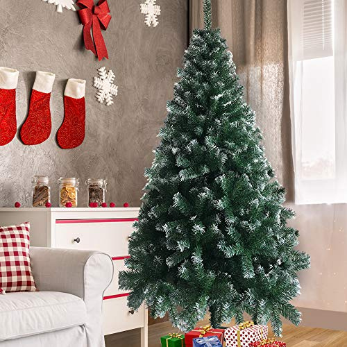 Bonnlo Árbol de Navidad 180 cm con Base de Hierro – Árbol de Navidad de PVC con 650 Ramas, Ramas Verdes con Puntas Blancas, árbol Plegable para decoración navideña, Ideal para casa