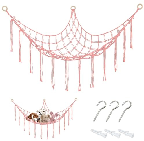 Hsrag Soft Toy Storage Hammock Net, Stuffed Animals Organizer for Kids Bedroom, Nursery Decoration & Girls Room Accessories (Pink)