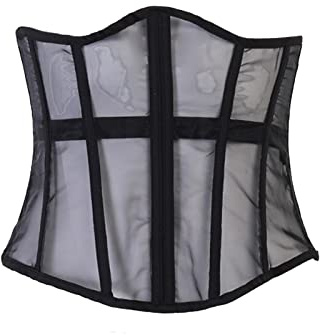 Wide Dress Boho Waist Belt Top Women Mesh Lace Up Boned Bustier Underbust Corset Mens Belt Click Buckle (Black, M)