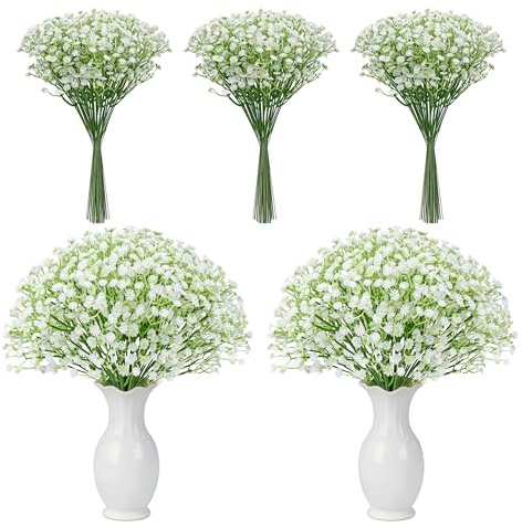 Der Rose 18 st bebisars andetag konstgjorda blommor falska Gypsophila stjälkar, äkta beröring siden falsk vit baby andedräkt blommor konstgjord bulk för gör-det-själv bröllop bord bordsuppsatser hem