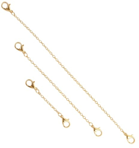 3 Pièces Chaîne D'extension Or 5cm 10cm 15cm Chaîne Rallonge Ajustable en Acier Inoxydable avec Mousqueton，Adaptée pour Collier，Bracelet et Chevillère，pour la Fabrication et la Réparation de Bijoux