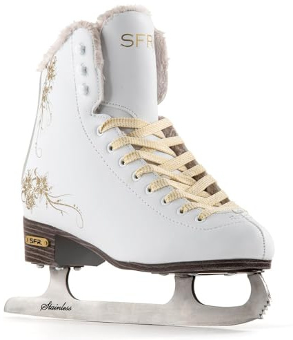 SFR Glitra Ice Skate White | Cozy Faux Fur Lining W Pre-Sharpened Blade Ready For Ice Rinks | Comfortable Supportive and Eye Catching | For Beginners and Intermediate Skaters