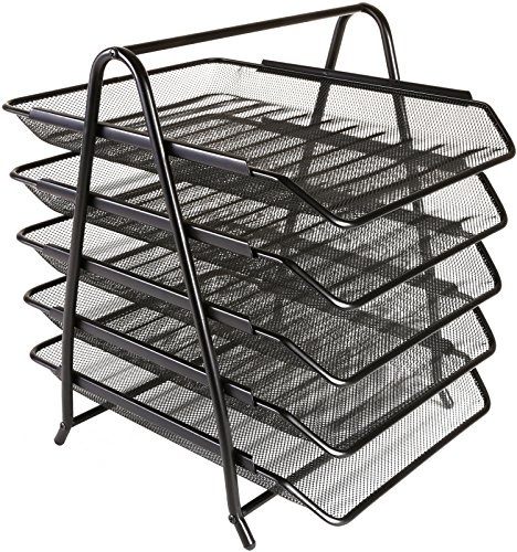 OSCO 5-Tier Wire Mesh Letter Tray Desk Organiser, Steel Mesh Paper Filing Rack, A4 & Foolscap Document Sorter for Office & Home, Easy Assembly, Durable & Space-Saving, Black