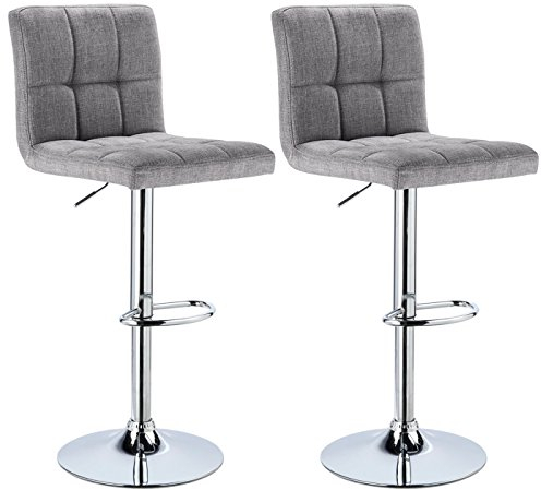 WOLTU Barhocker 2er Set Barstühle HellGrau, Höhenverstellbar, Drehstühle, Küchenstühle mit Rückenlehne und Fußstütze, Robuster Metallrahmen, gemütliche feines Leinen weiche Sitzfläche