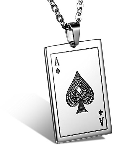 OIDEA Collana per Uomo Collana in Acciaio Inox con Pendente Poker Regalo per Ragazzo Nero Argento