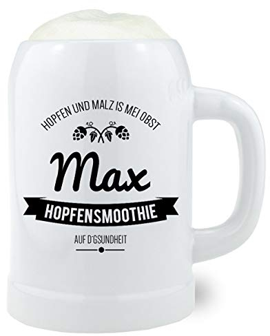 Bavariashop Bierkrug Hopfensmoothie mit Wunschtext • Bierkrug mit Gravur nach Wunsch • Geschenk für Papa • 0,5 Liter