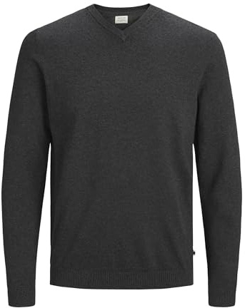 JACK & JONES Men's Jjebasic Knit V-Neck Noos Jumper, Grey (Dark Grey Melange Dark Grey Melange), X-Large